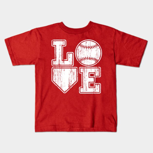 Love Baseball Vintage Distressed White Home Plate Kids T-Shirt by TeeCreations